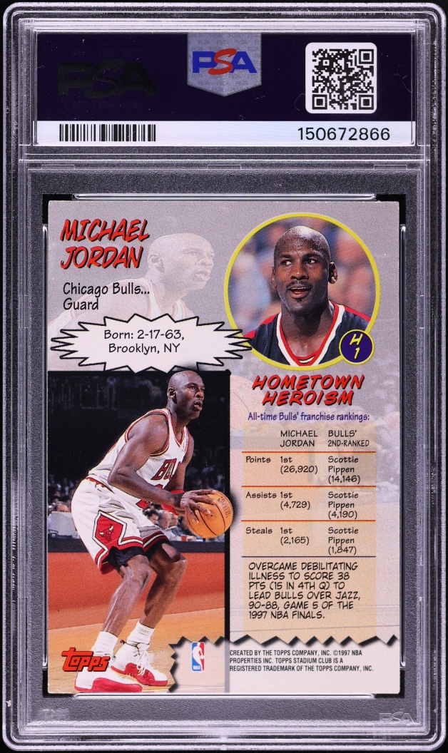 1997 Stadium Club Hardcourt Heroics Michael Jordan #H1 PSA 7 NRMT