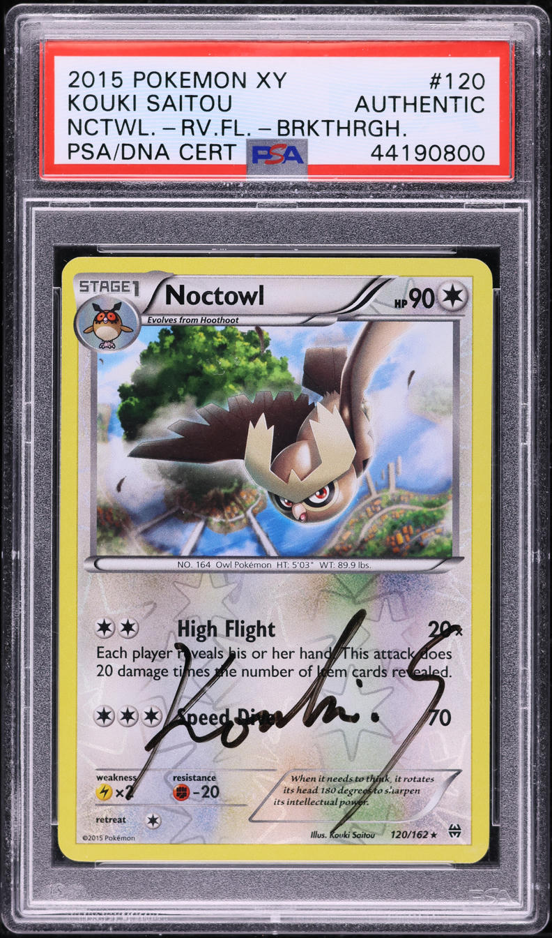 2015 Pokemon XY Breakthrough Reverse Noctowl Kouki Saitou AUTO #120 PSA/DNA AUTH