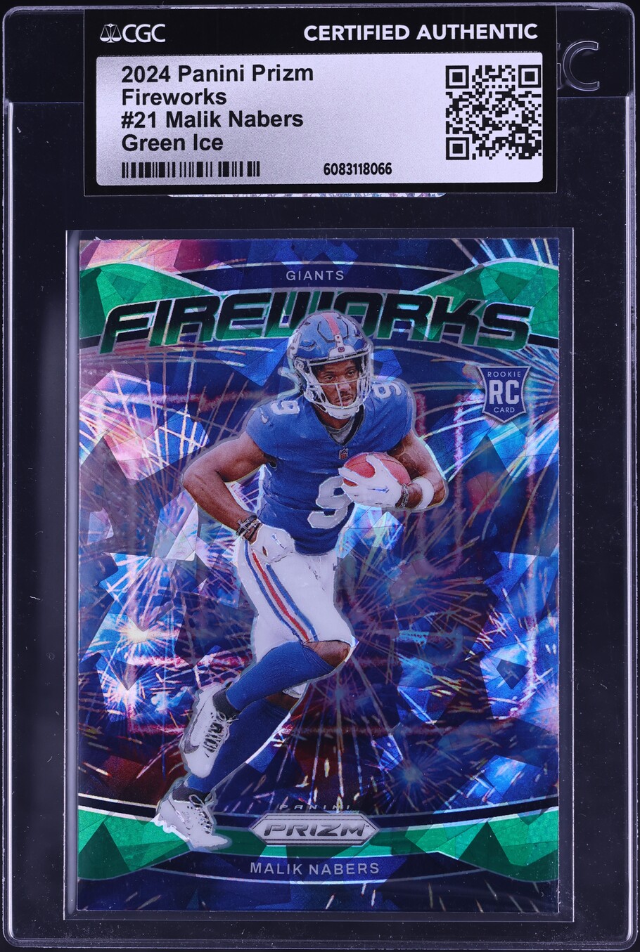 2024 Panini Prizm Fireworks Green Ice Malik Nabers ROOKIE #21 CGC AUTH