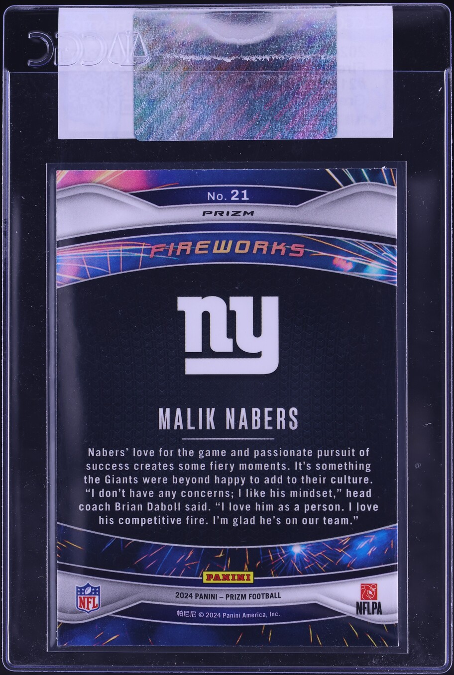 2024 Panini Prizm Fireworks Green Ice Malik Nabers ROOKIE #21 CGC AUTH