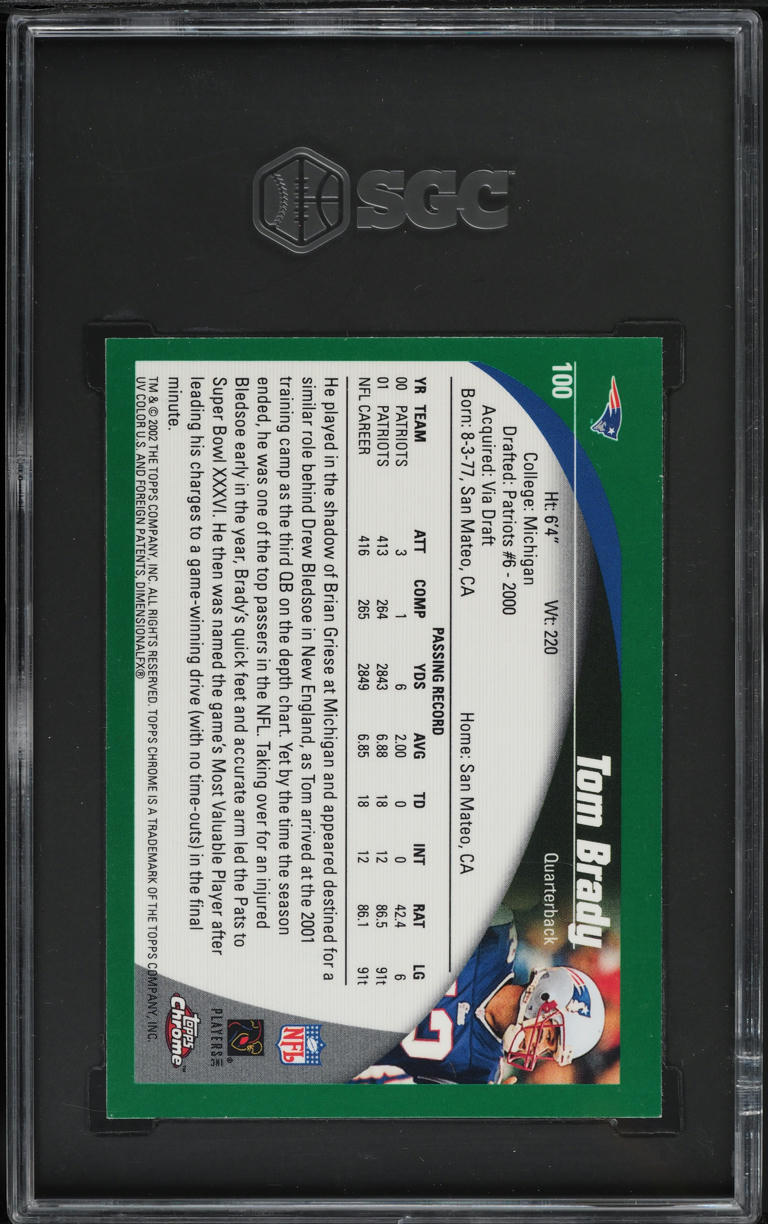 2002 Topps Chrome Tom Brady #100 SGC 8 NM-MT