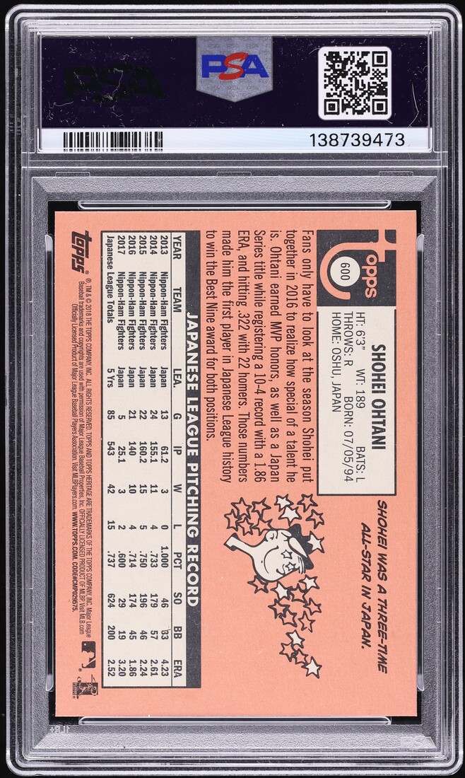 2018 Topps Heritage Shohei Ohtani ROOKIE #600 PSA 10 GEM MINT