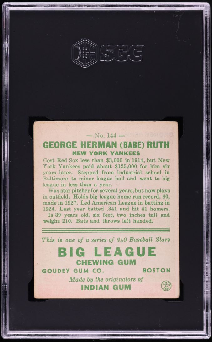1933 Goudey Babe Ruth #144 SGC 3 VG