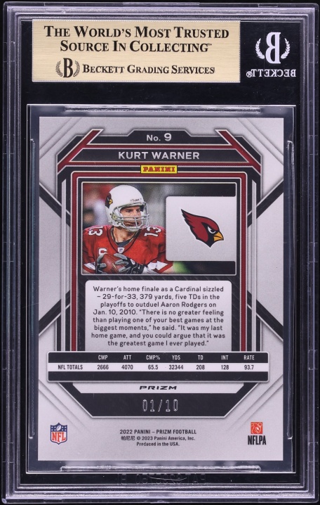 2022 Panini Prizm Gold Kurt Warner 1/10 #9 BGS 9.5 GEM MINT - Photo 2