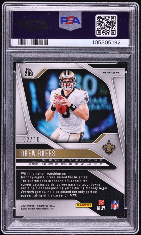 2024 Panini Prizm Gold Drew Brees /10 #209 PSA 9 MINT - Photo 2