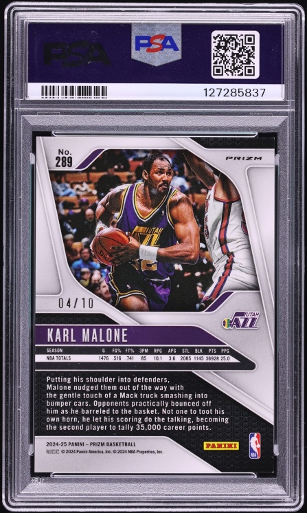 2024 Panini Prizm Gold Karl Malone /10 #289 PSA 9 MINT - Photo 2