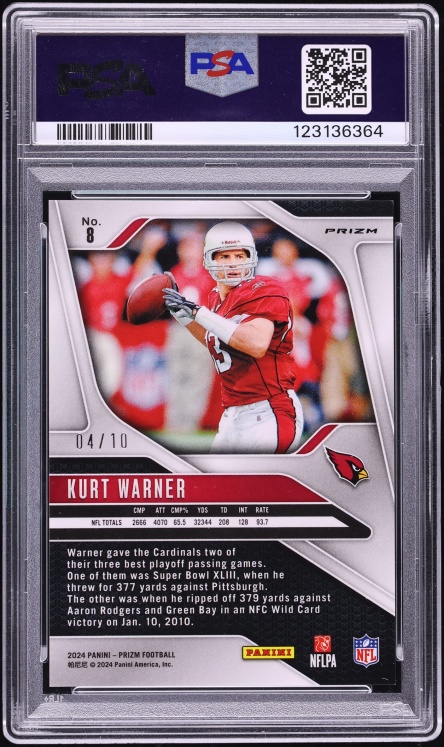 2024 Panini Prizm Gold Kurt Warner /10 #8 PSA 9 MINT - Photo 2