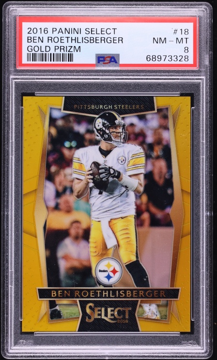 2016 Select Gold Prizm Ben Roethlisberger JERSEY # 7/10 #18 PSA 8 NM-MT - Photo 1