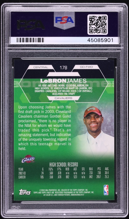 2002 Finest Basketball LeBron James ROOKIE #178 PSA 10 GEM MINT - Photo 2