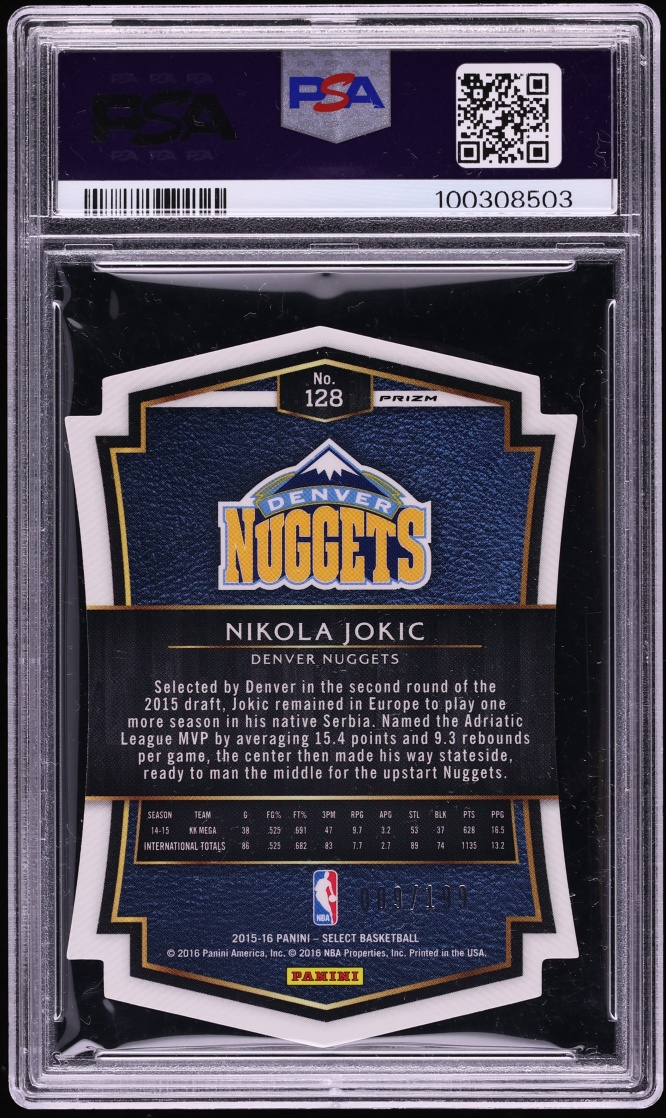 2015 Select Light Blue Prizm Die-Cut Nikola Jokic ROOKIE /199 #128 PSA 10 GEM MINT