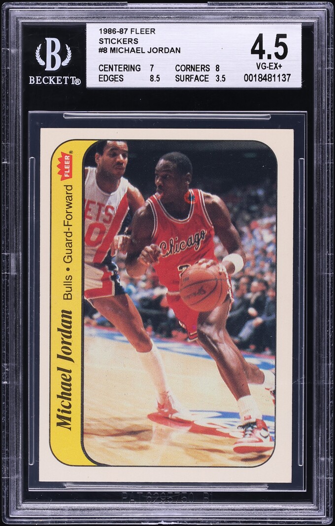 1986 Fleer Sticker Michael Jordan ROOKIE #8 BGS 4.5 VGEX+