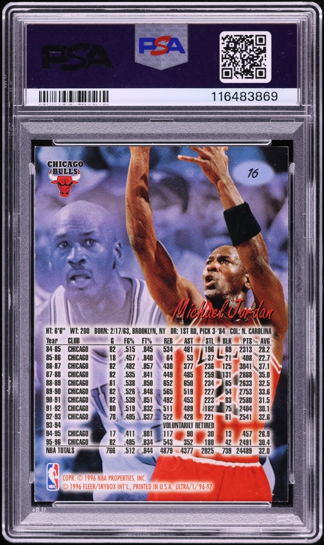 1996 Ultra Basketball Michael Jordan #16 PSA 7 NRMT