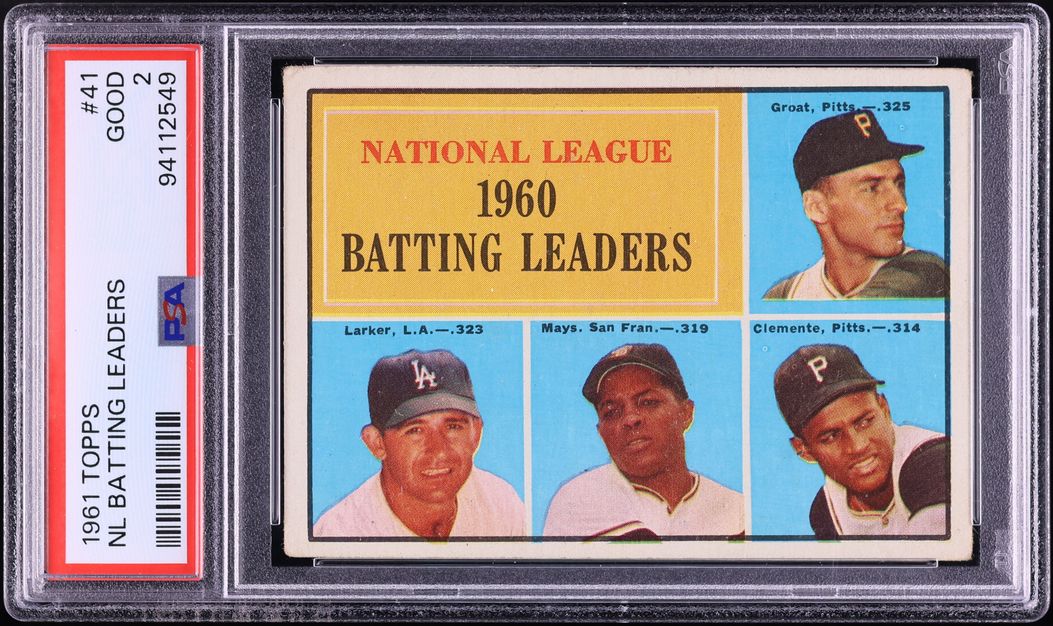 1961 Topps Willie Mays Roberto Clemente NL BATTING LEADERS #41 PSA 2 GD