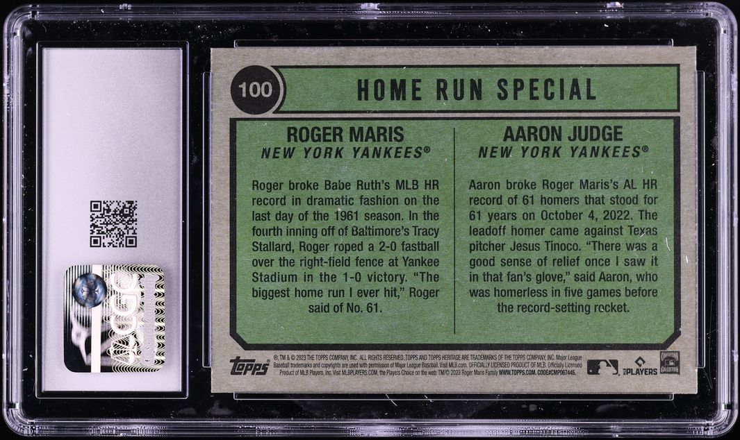 2023 Topps Heritage High Number Home Run Special Roger Maris Aaron Judge #100 CGC 9 MINT