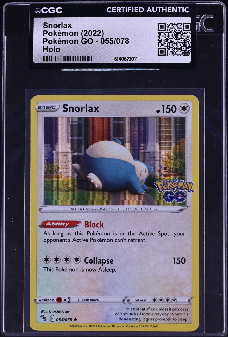 2022 Pokemon Sword & Shield Pokemon GO Holo Snorlax #55 CGC AUTH