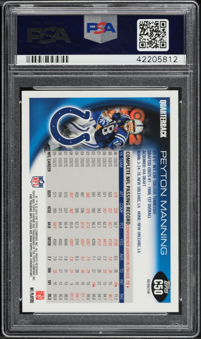 2010 Topps Chrome Xfractor Peyton Manning #C50 PSA 10 GEM MINT