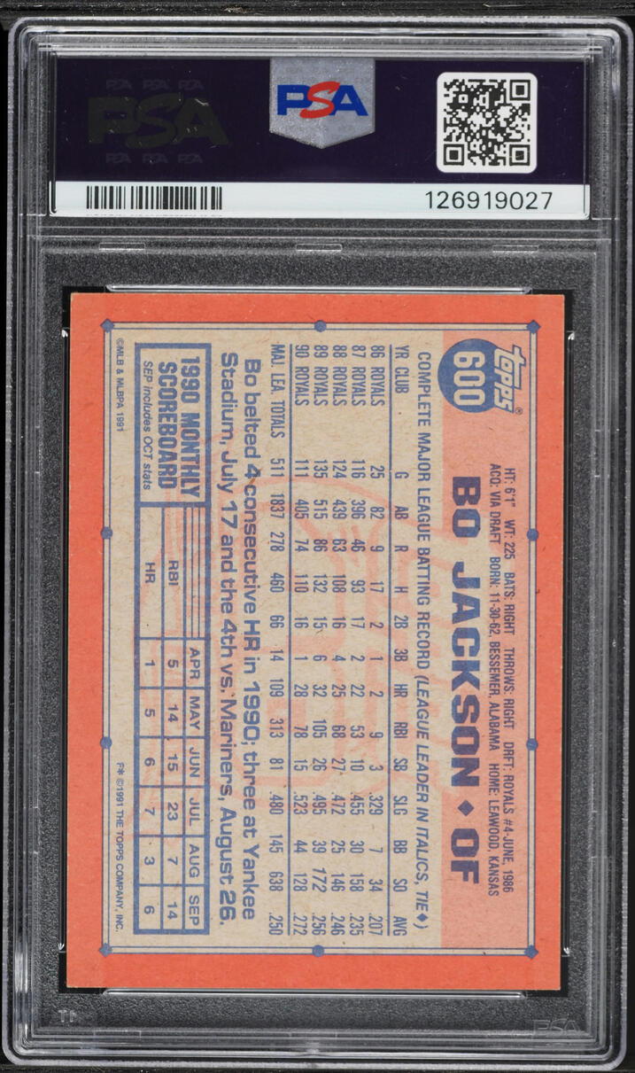 1991 Topps Desert Shield Bo Jackson #600 PSA 8 NM-MT