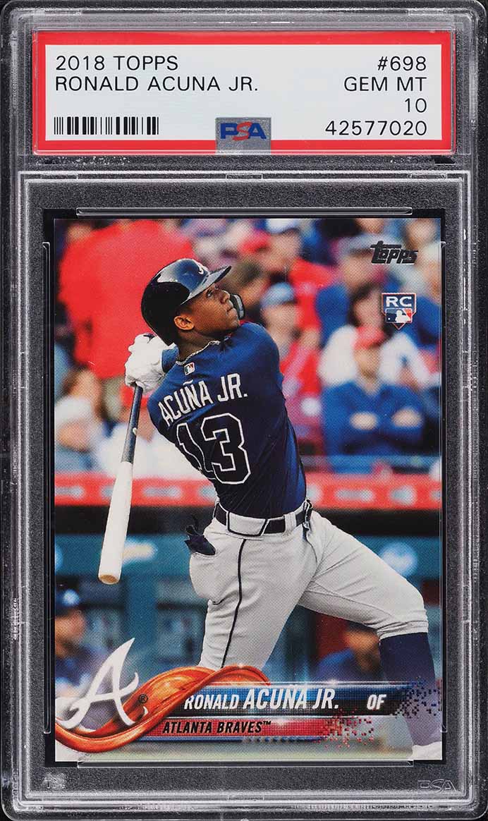 2018 Topps Bat Down Ronald Acuna Jr. ROOKIE RC #698 PSA 10 GEM MINT - Photo 1