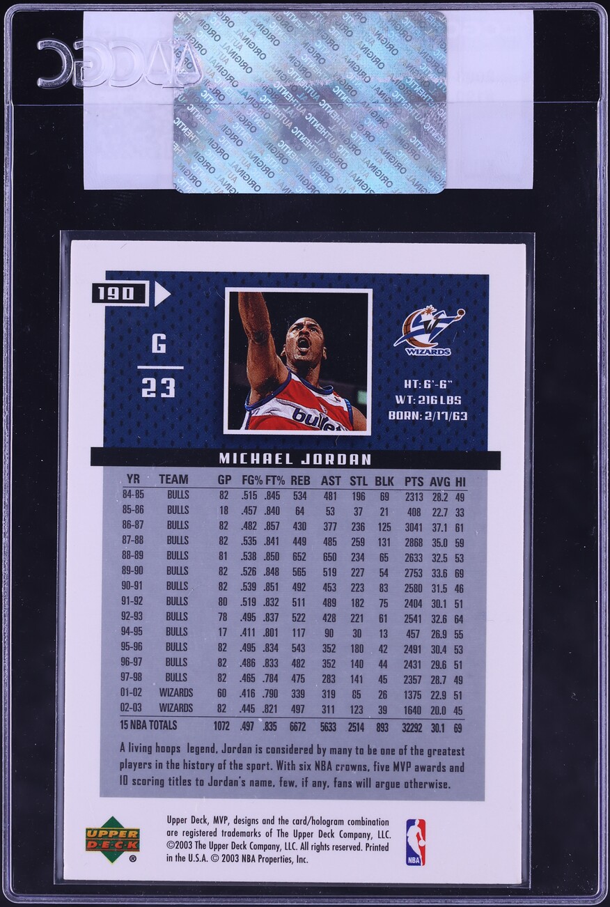 2003 Upper Deck MVP Michael Jordan #190 CGC AUTH