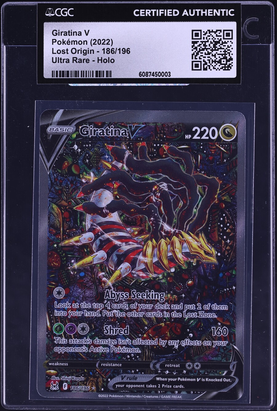 2022 Pokemon Sword & Shield Lost Origin Full Art Giratina V #186 CGC AUTH