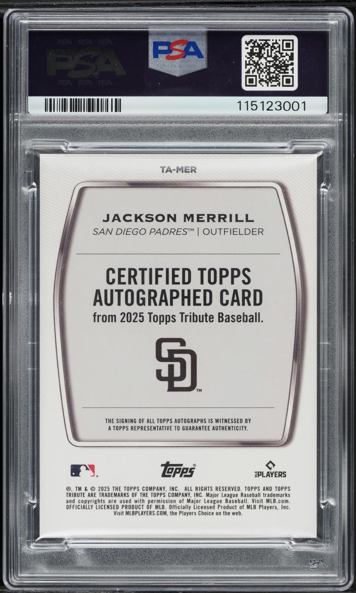 2025 Topps Tribute Blue Jackson Merrill AUTO DNA 8 /150 #TAMER PSA 10 GEM MINT
