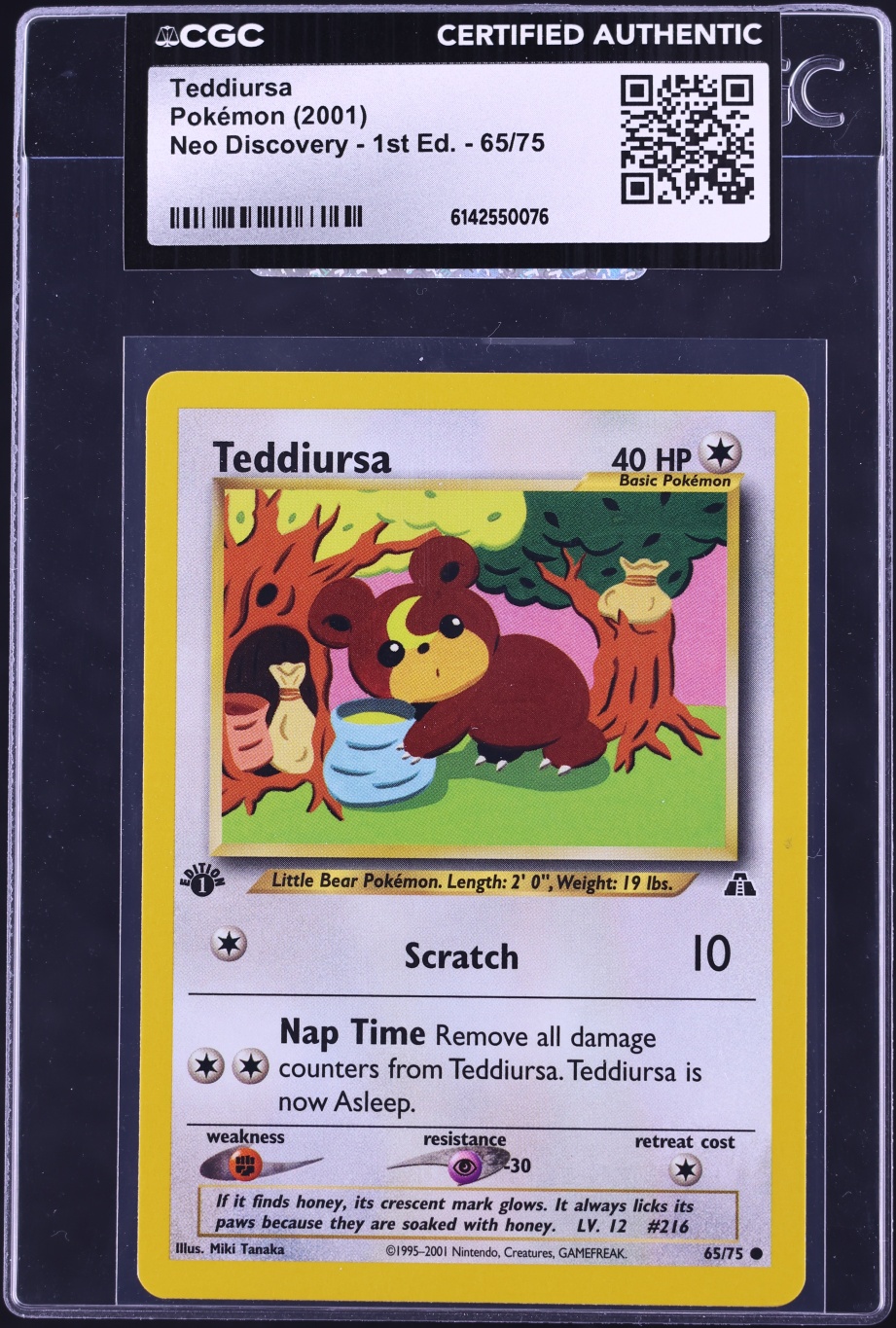 2001 Pokemon Neo Discovery 1st Edition Teddiursa #65 CGC AUTH