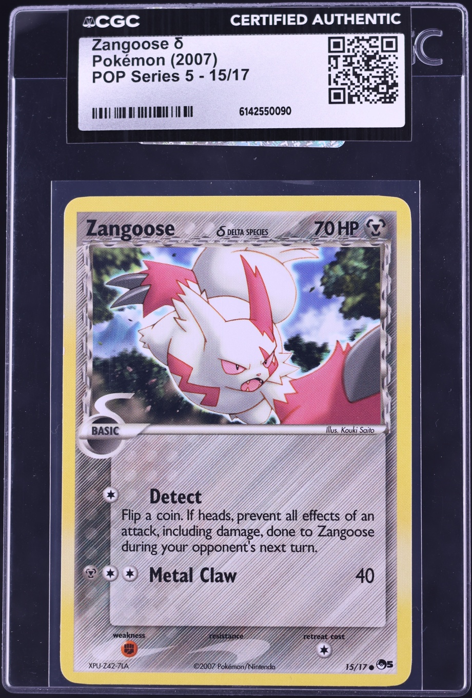 2007 Pokemon POP Series 5 Zangoose #15 CGC AUTH