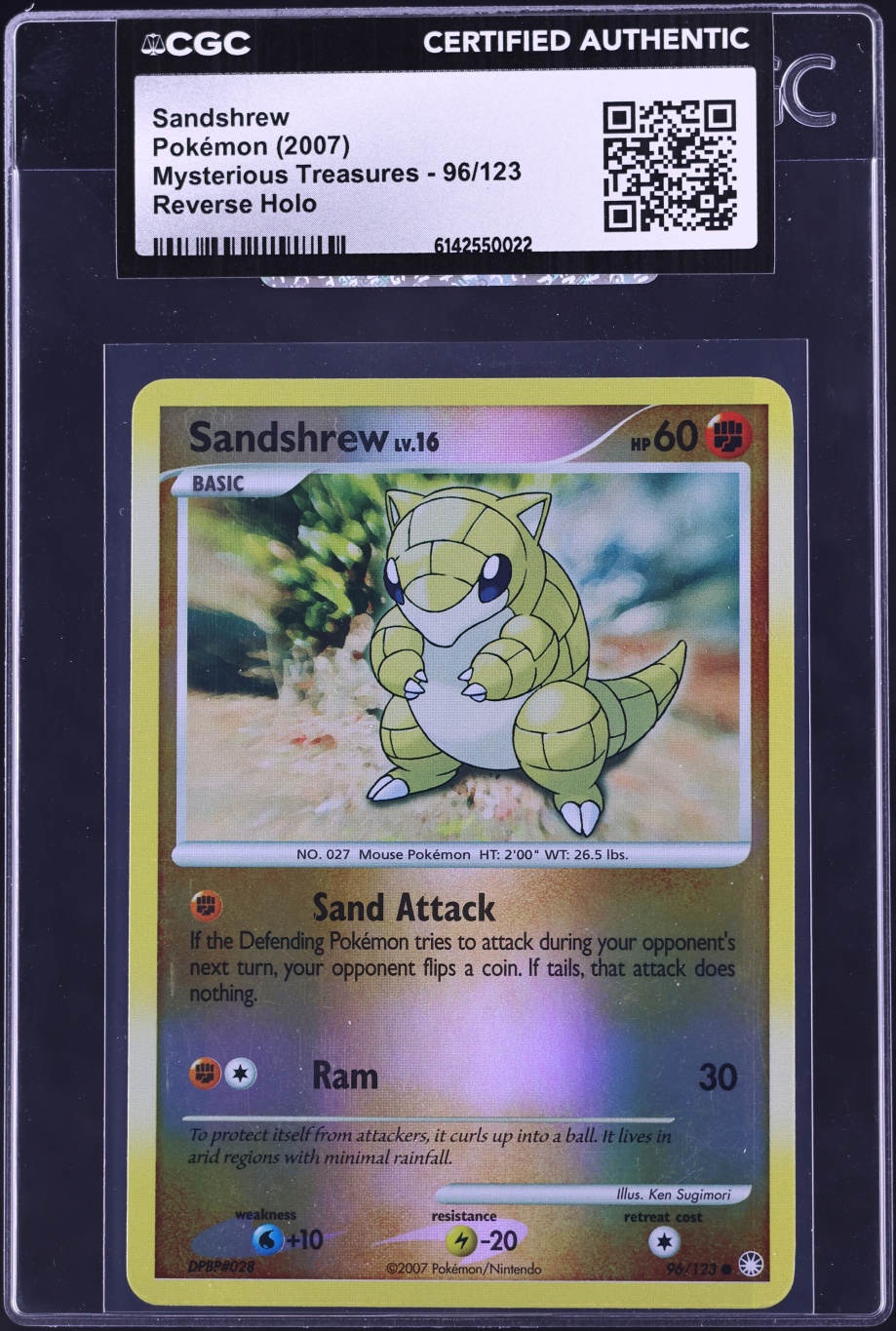 2007 Pokemon DP Mysterious Treasures Reverse Holo Sandshrew #96 CGC AUTH