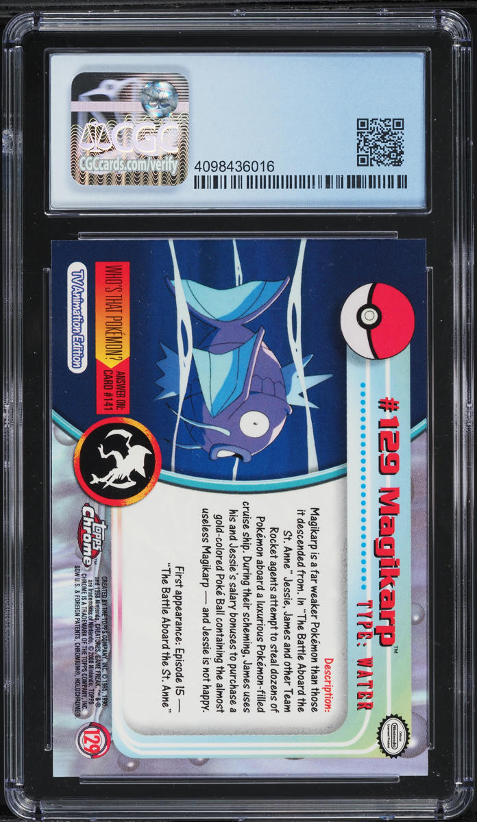 2000 Topps Chrome Pokemon Series 2 Chrome Magikarp #129 CGC 10 PRISTINE