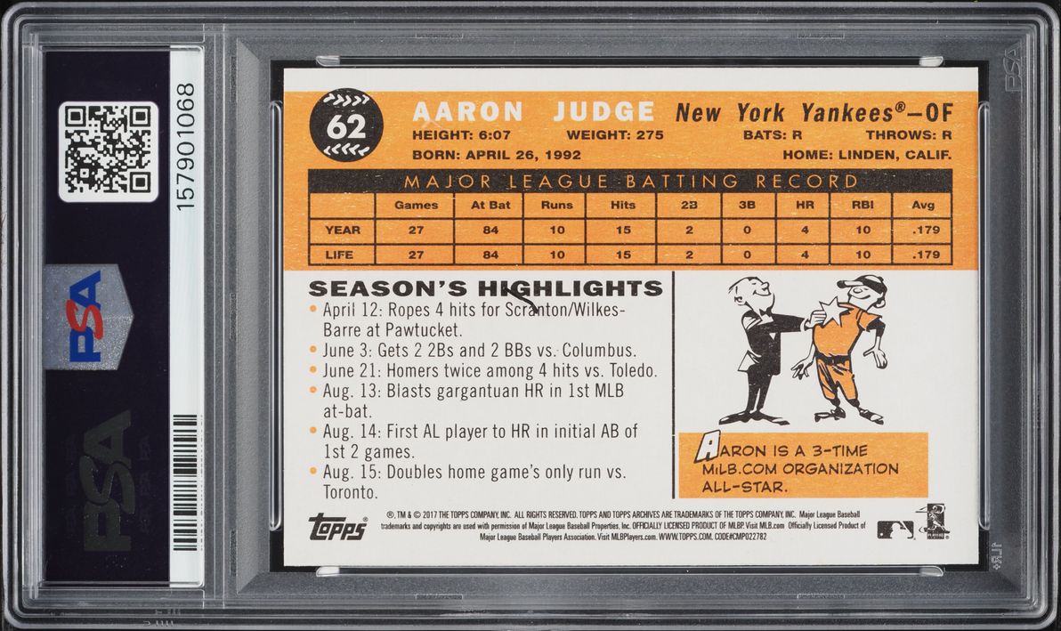 2017 Topps Archives Aaron Judge ROOKIE #62 PSA 10 GEM MINT