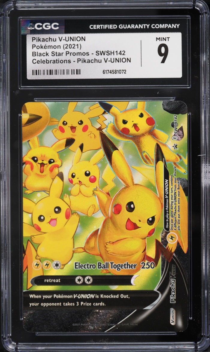 2021 Pokemon Sword & Shield Promo Celebrations Holo Pikachu V-UNION #SWSH142 CGC 9 MINT