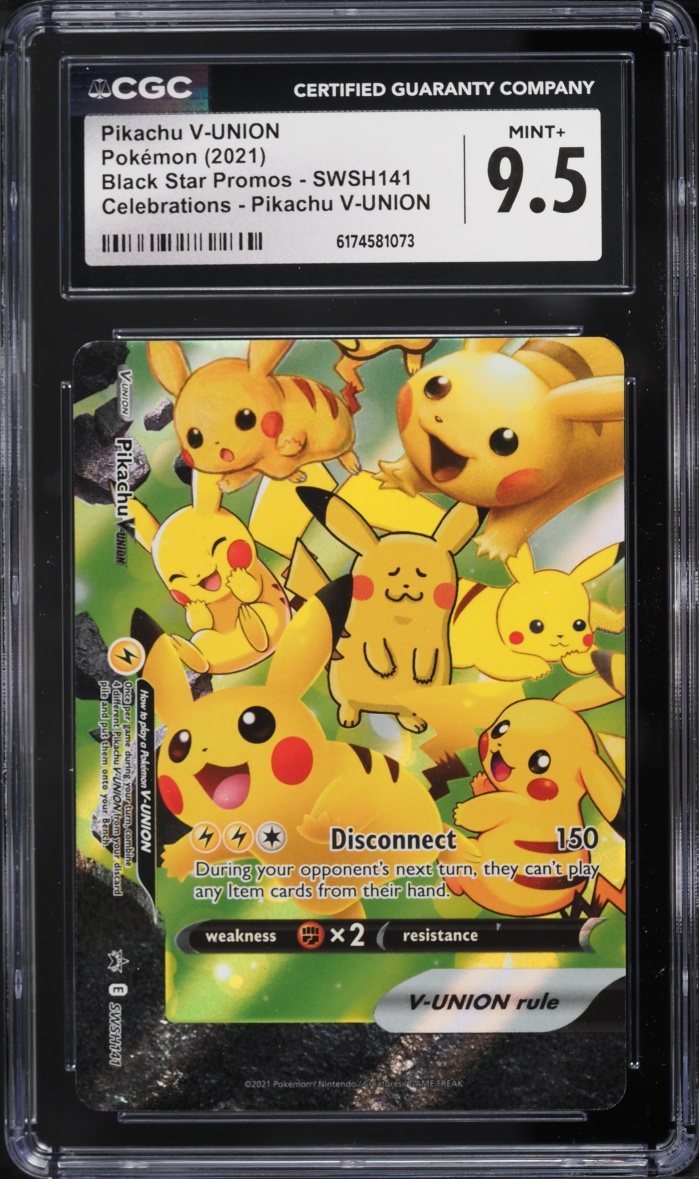 2021 Pokemon Sword & Shield Promo Celebrations Holo Pikachu V-UNION #SWSH141 CGC 9.5 MINT+