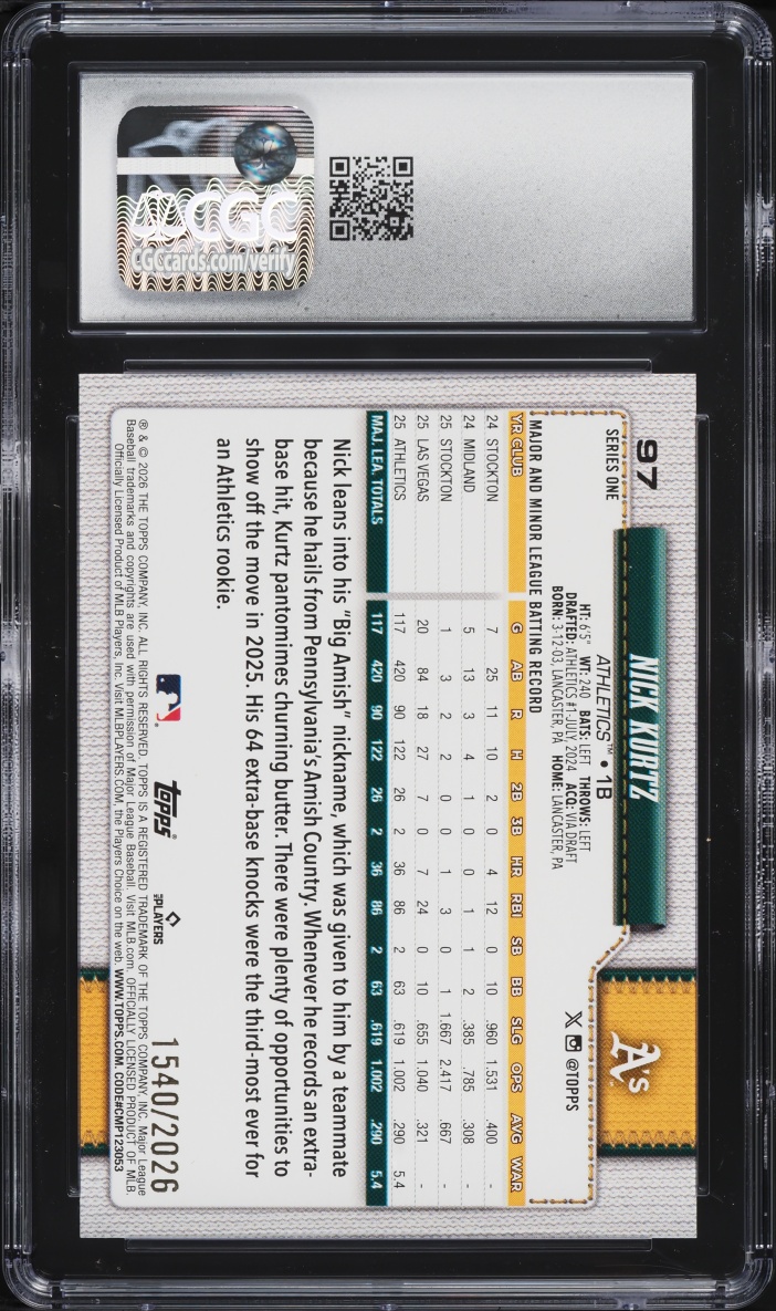 2026 Topps Gold Nick Kurtz /2026 #97 CGC 9.5 MINT+