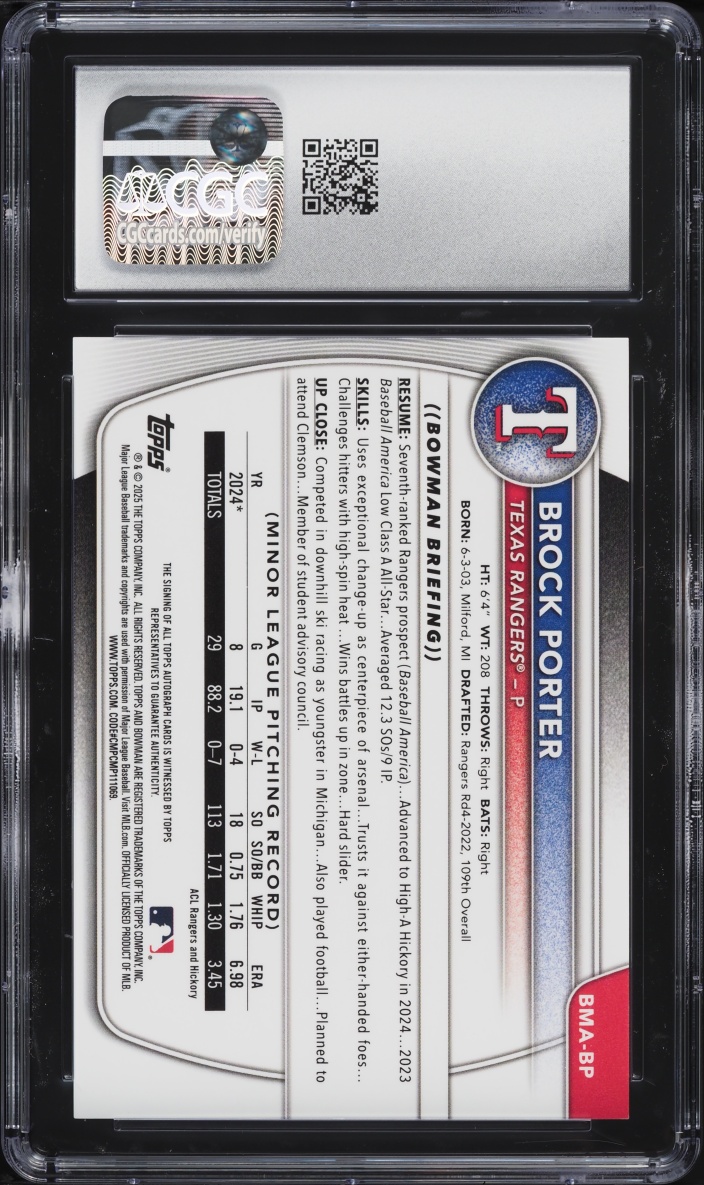 2025 Bowman Chrome Mega Box Brock Porter PROSPECT AUTO #BMA-BP CGC 10 GEM MINT