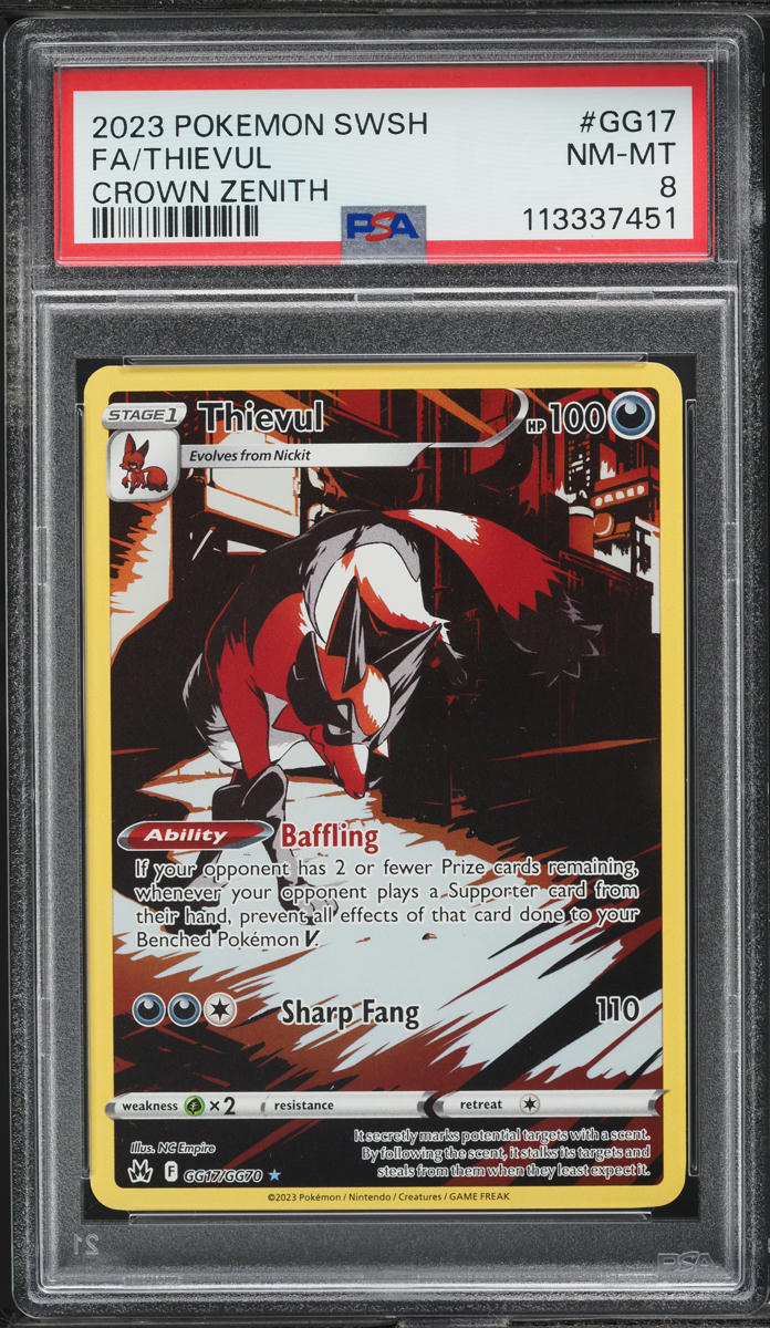 2023 Pokemon Sword & Shield Crown Zenith Full Art Thievul #GG17 PSA 8 NM-MT