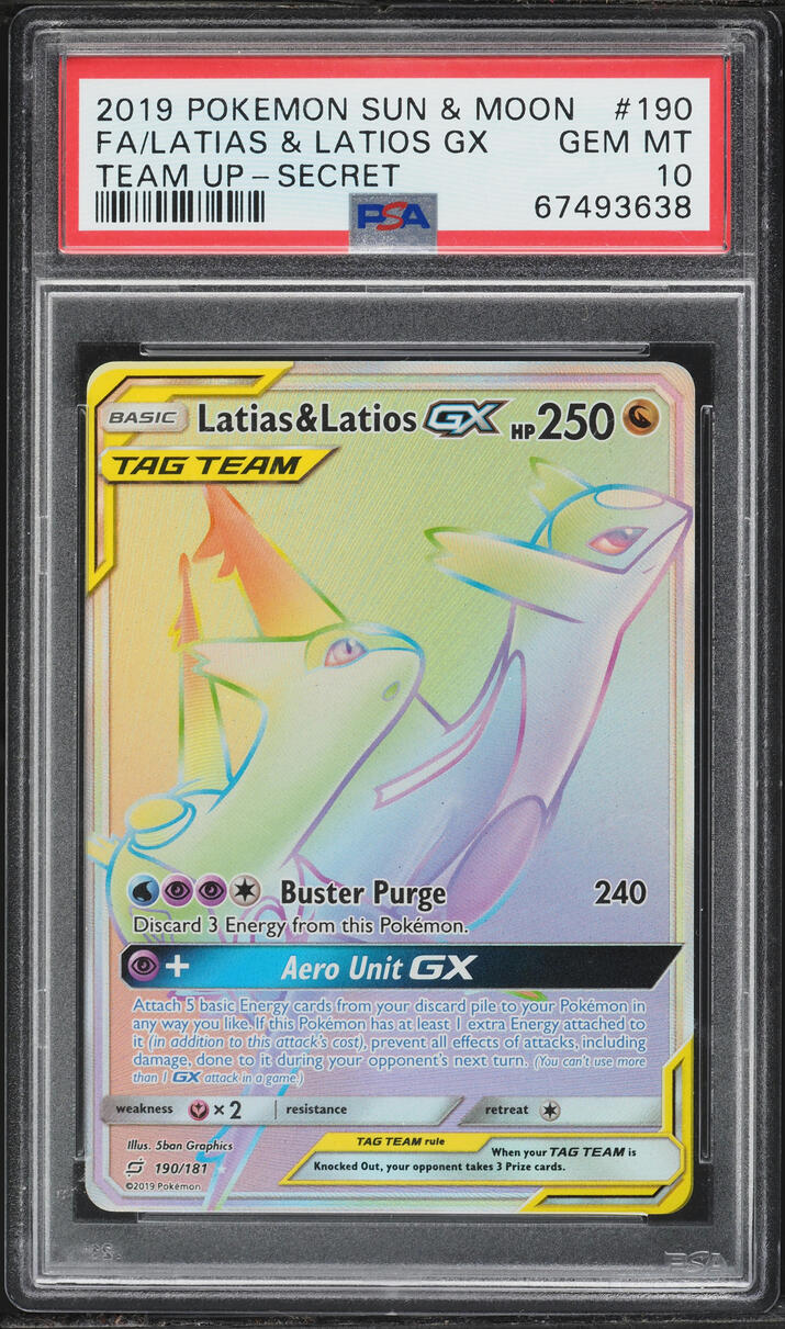2019 Pokemon Sun & Moon Team Up Rainbow Rare Latias & Latios GX #190 PSA 10 GEM MINT