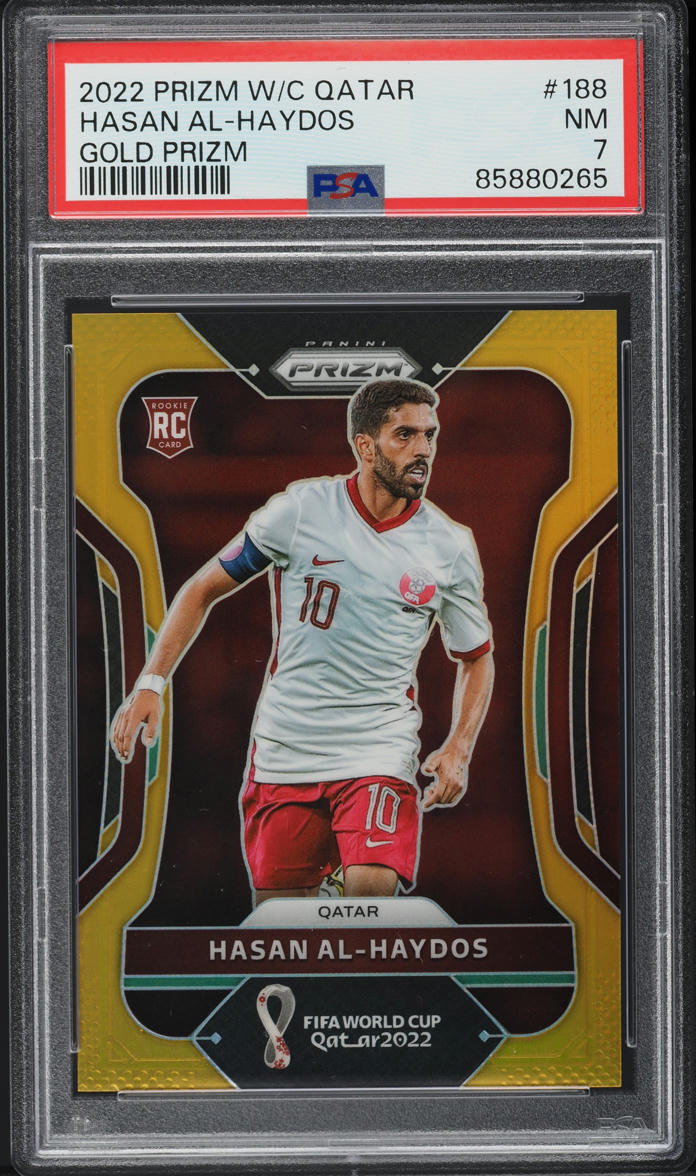 2022 Panini Prizm World Cup Qatar Gold Hasan Al-Haydos ROOKIE /10 #188 PSA 7