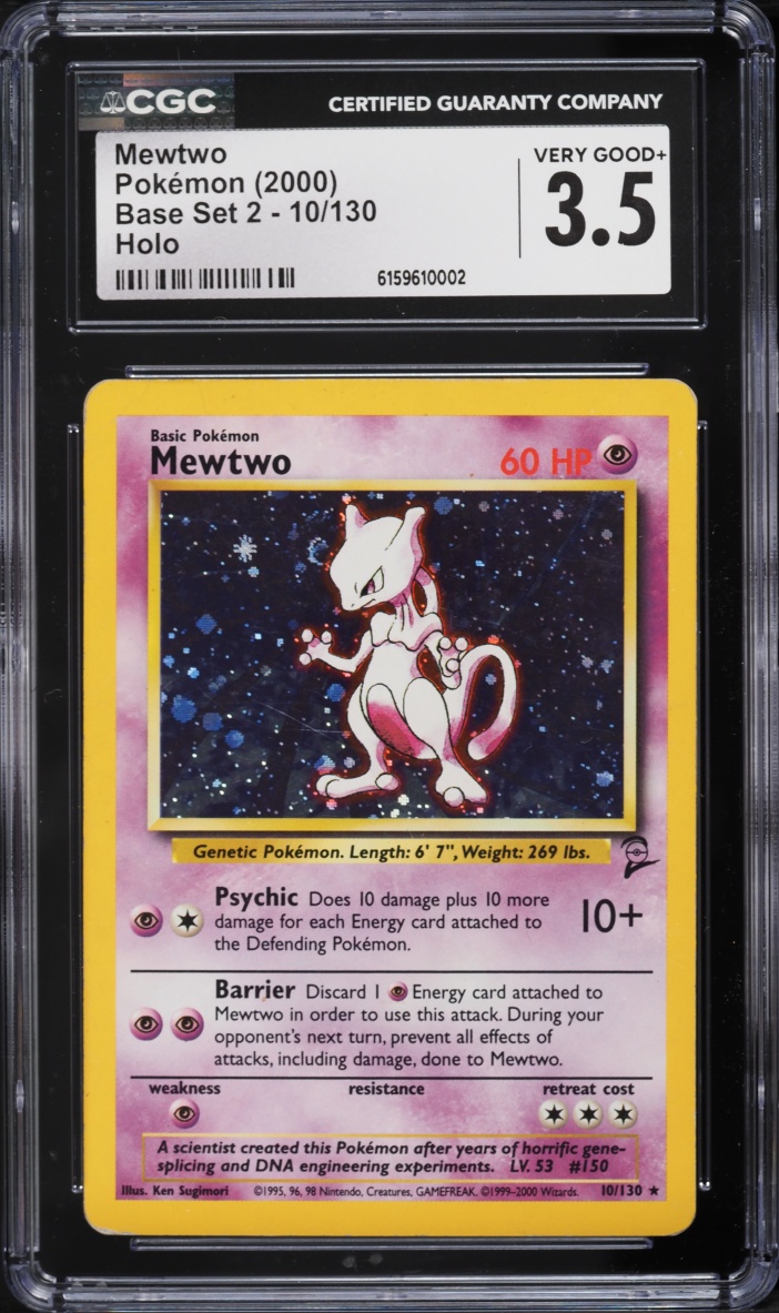 2000 Pokemon Base Set 2 Holo Mewtwo #10 CGC 3.5 VG+