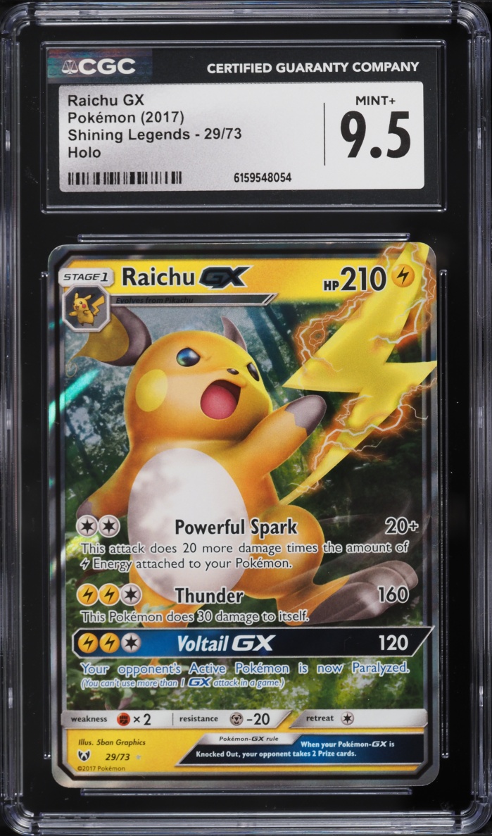 2017 Pokemon Sun & Moon Shining Legends Holo Raichu GX #29 CGC 9.5 MINT+