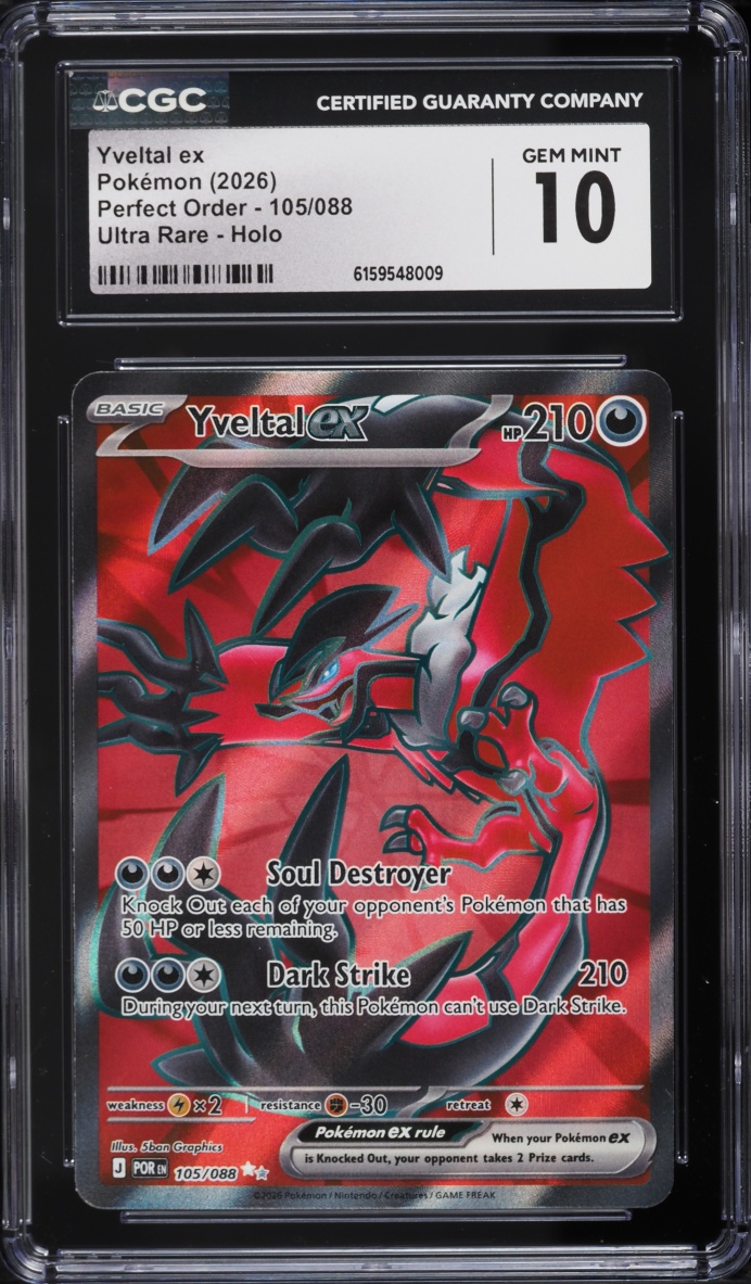 2026 Pokemon Mega Evolution Perfect Order Full Art Yveltal ex #105 CGC 10 GEM MINT