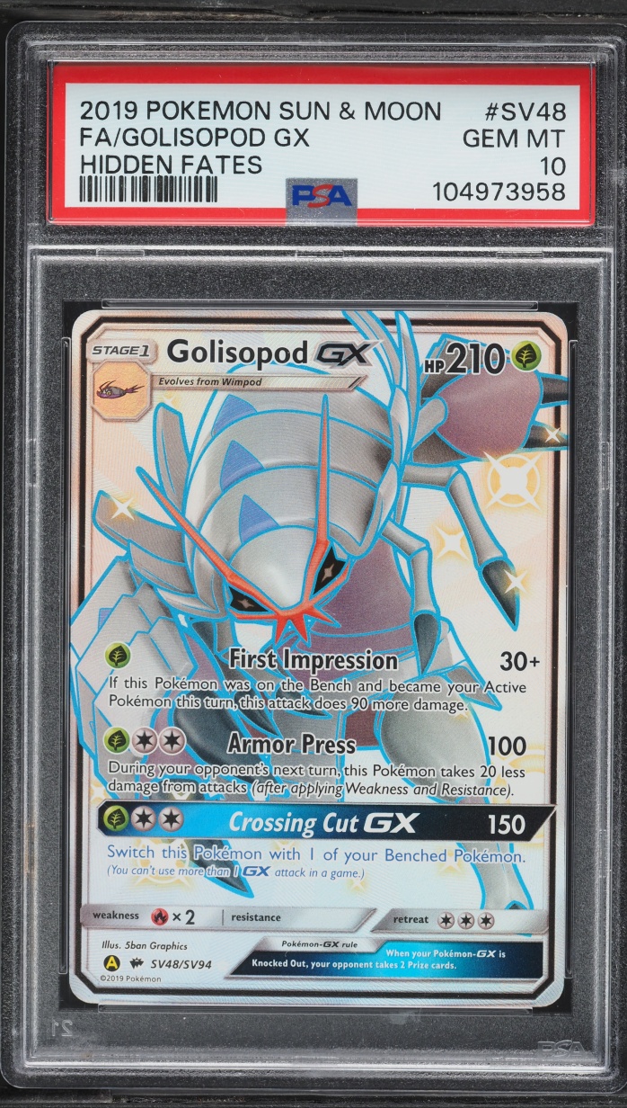 2019 Pokemon Sun & Moon Hidden Fates Full Art Golisopod GX #SV48 PSA 10 GEM MINT
