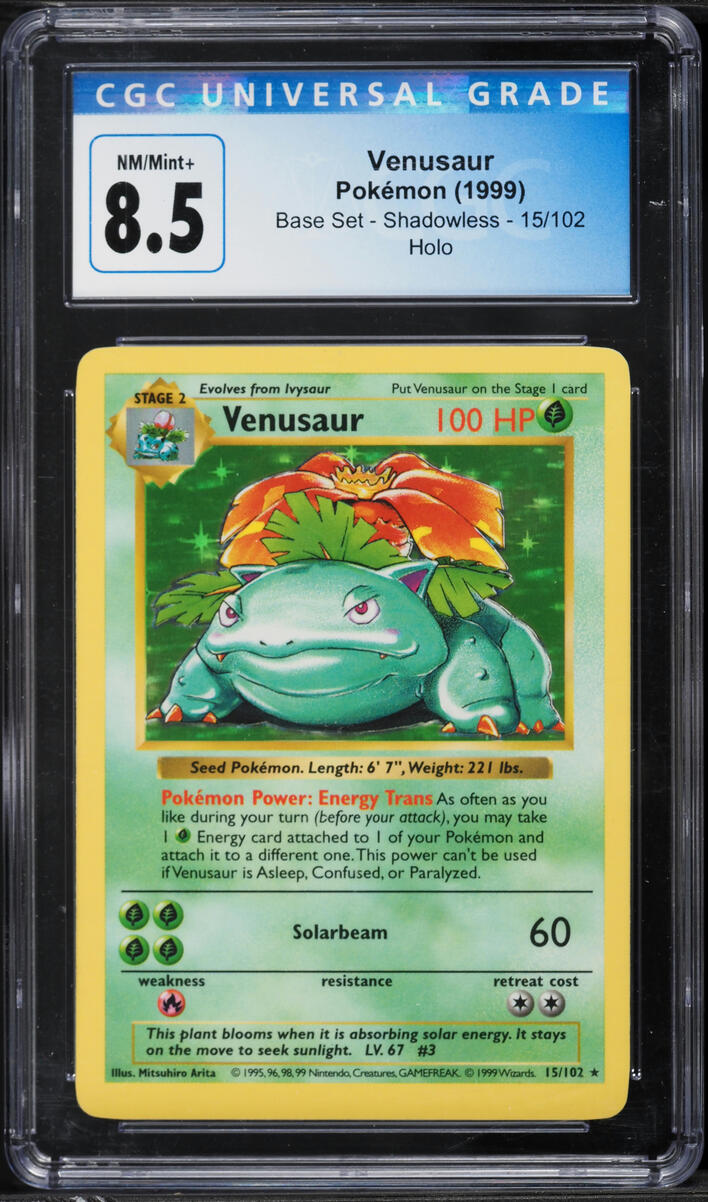 1999 Pokemon Base Set Shadowless Holo Venusaur #15 CGC 8.5 NM-MT+