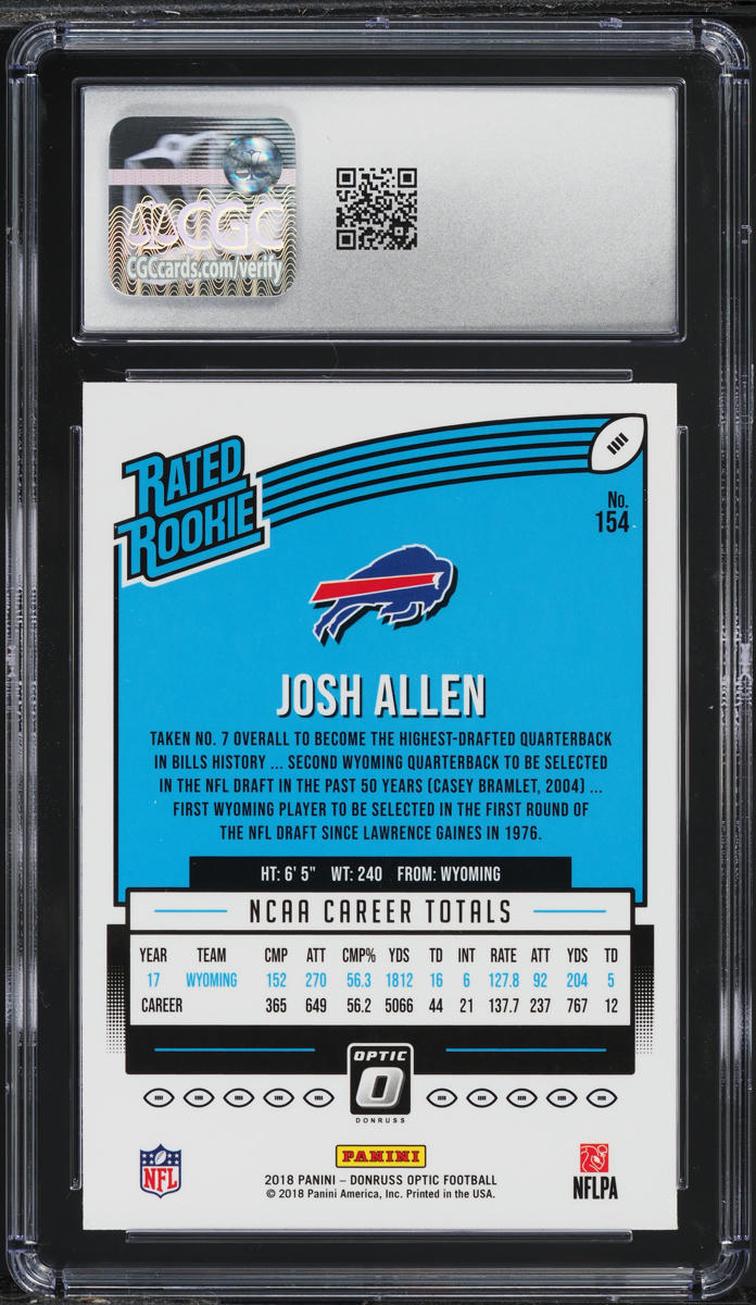 2018 Donruss Optic Josh Allen ROOKIE #154 CGC 10 GEM MINT