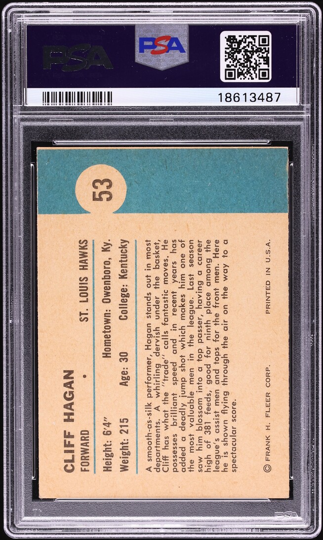 1961 Fleer Basketball Cliff Hagan IN ACTION #53 PSA 8 NM-MT