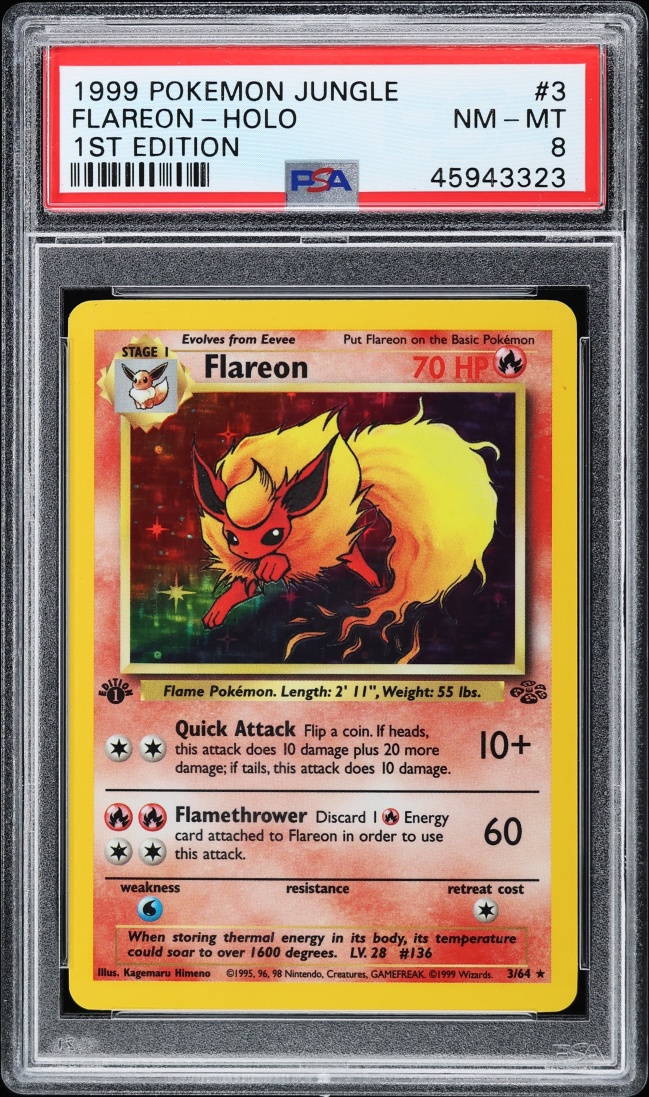 1999 Pokemon Jungle 1st Edition Holo Flareon #3 PSA 8 NM-MT