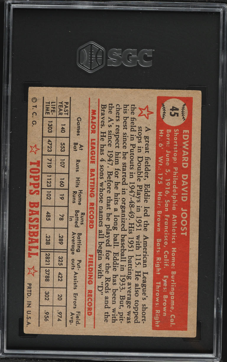 1952 Topps Eddie Joost #45 SGC 4.5 VGEX+
