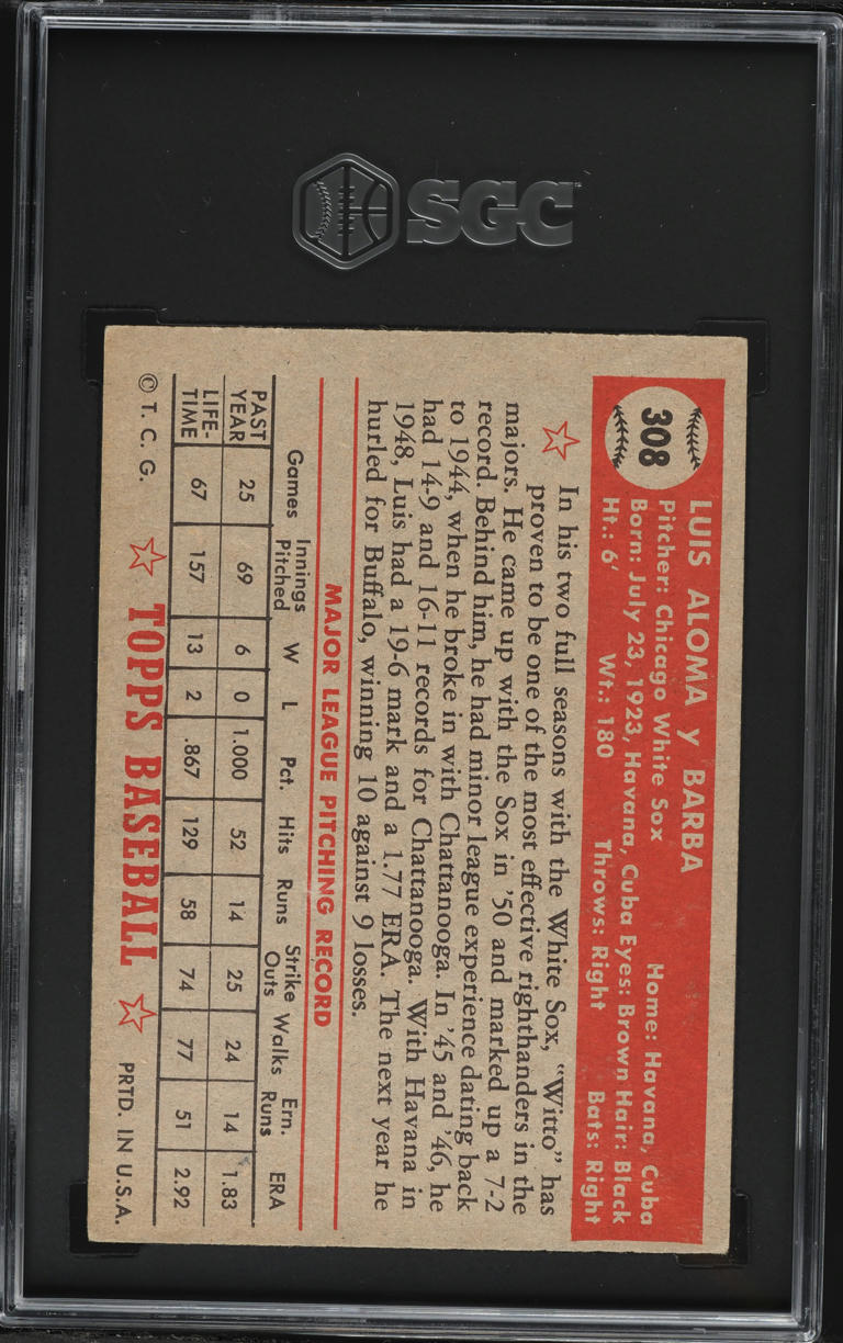 1952 Topps Luis Aloma #308 SGC 5 EX