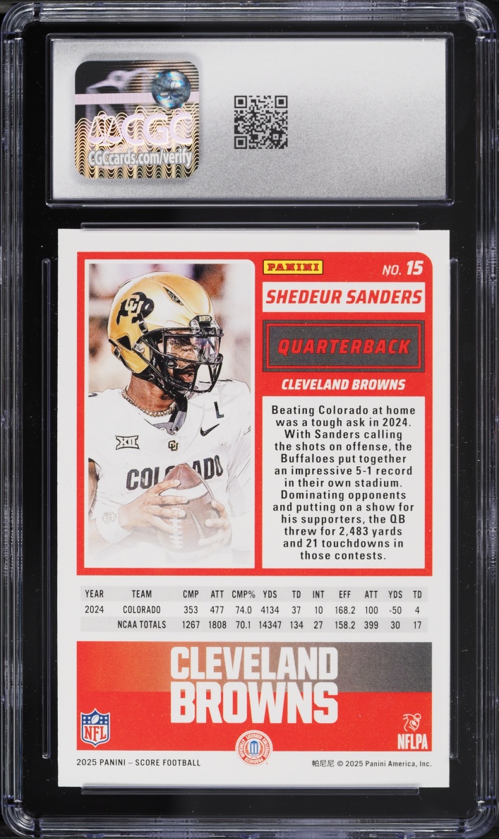 2025 Score Football Shedeur Sanders ROOKIE #15 CGC 10 GEM MINT