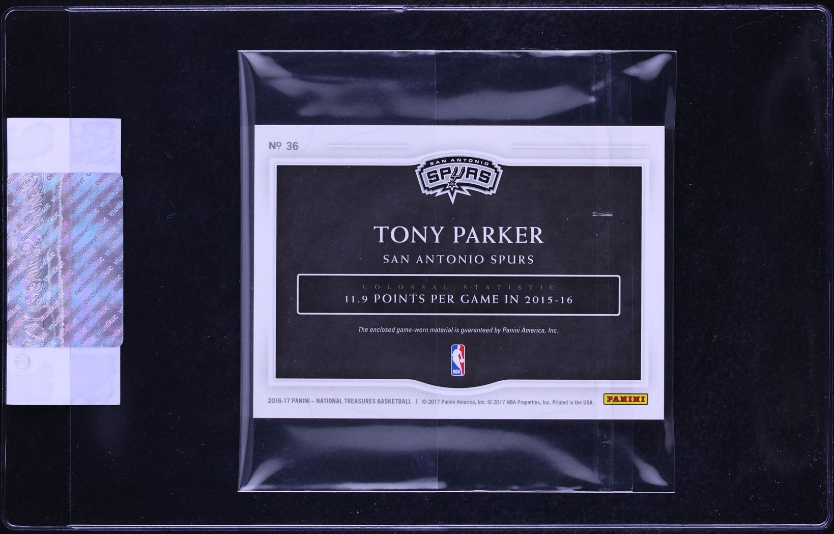 2016 National Treasures Colossal Tony Parker LOGOMAN PATCH /3 #36 CGC AUTH