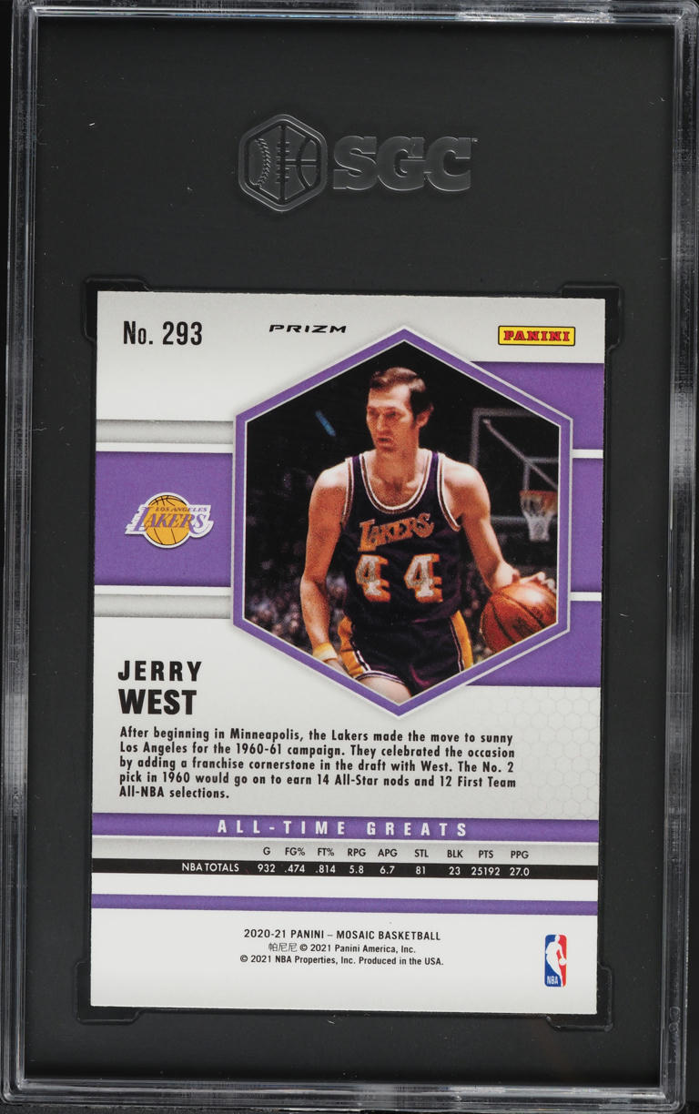 2020 Panini Mosaic All-Time Greats Green Prizm Jerry West #293 SGC 9 MINT